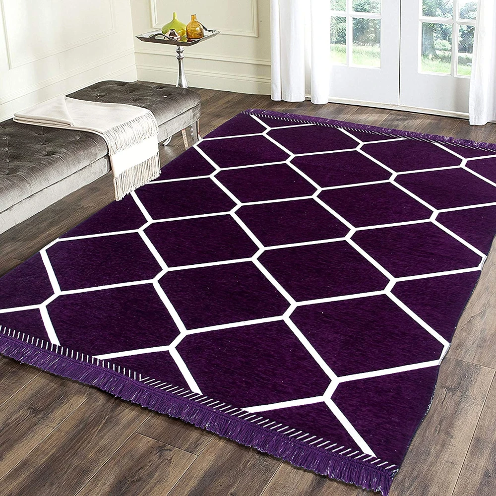 RADECOR Diamond Design Sleek and Spacious Rectangular Chenille Carpet with Binding | Area Rug | Durries for Living Room, Bedroom |5X7 Feet (210 Cmx152 Cm) Brown