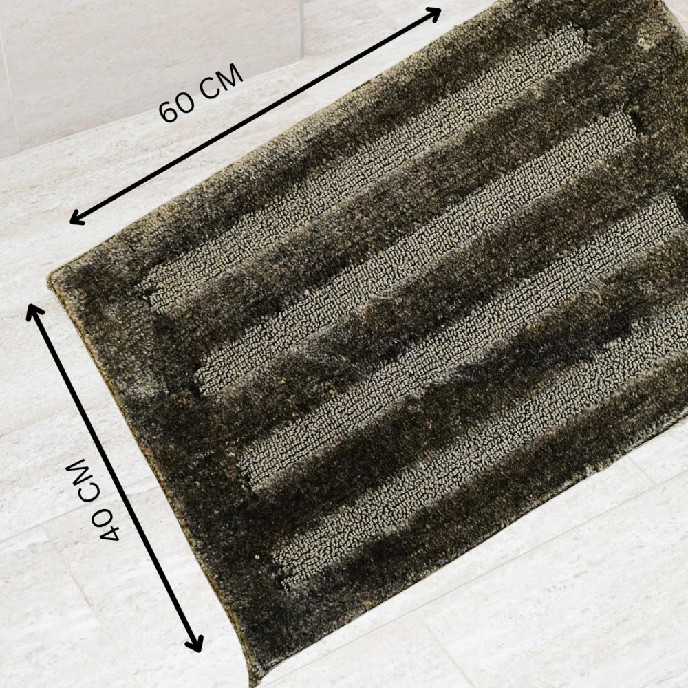RADECOR Classic Stripe Water Absorbing Bathmat for Floor, Anti Slip Microfiber Bath Rugs 40x60 Cms - Brown