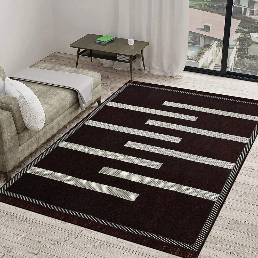 RADECOR Tile Design Rectangular Chenille Carpet, Brown, 5X7 Feet