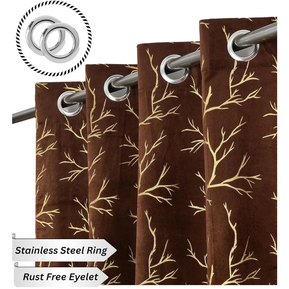 RADECOR Velvet 7ft Door & Window Curtain | Luxury Soft Fabric | Room Darkening | Noise Reducing | Machine Washable | Modern Home Décor/Brown/Pack of 2