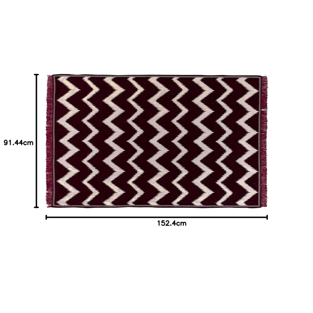 RADECOR Zig Zag Design Sleek and Spacious Rectangular Chenille Carpet with Binding | Area Rug | Durries for Living Room, Bedroom | 5X7 Feet (210 Cmx152 Cm) Maroon