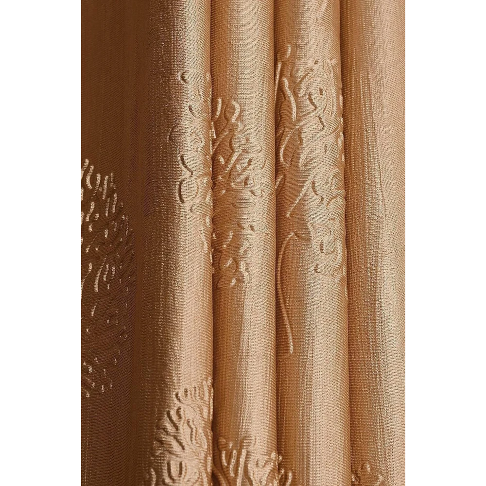 RADECOR Modern Tree Punch Print 5ft Polyester Curtain | Eyelet Window & Door Curtain for Living Room, Bedroom & Office | Elegant Home Décor/Golden/Pack of 2
