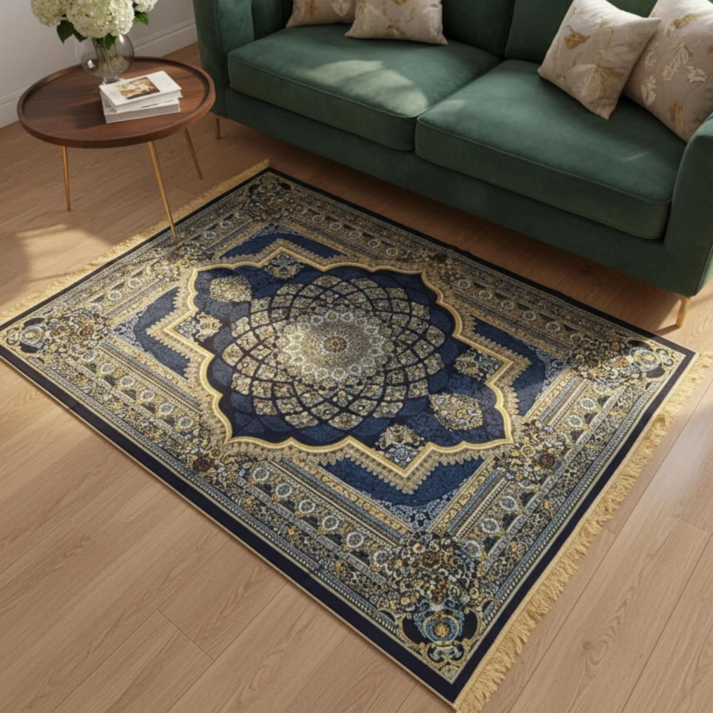 RADECOR Azure Royale Printed Carpet | Royal Mandala Medallion Design Polyester Area Rug | Elegant Decorative Floor Carpet for Living Room, Bedroom & Prayer Room
