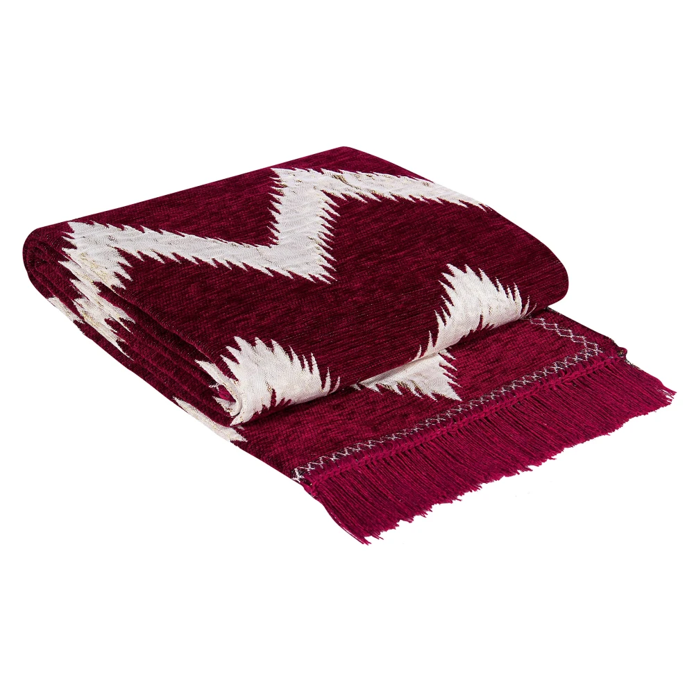 RADECOR Zig Zag Design Sleek and Spacious Rectangular Chenille Carpet with Binding | Area Rug | Durries for Living Room, Bedroom | 5X7 Feet (210 Cmx152 Cm) Red