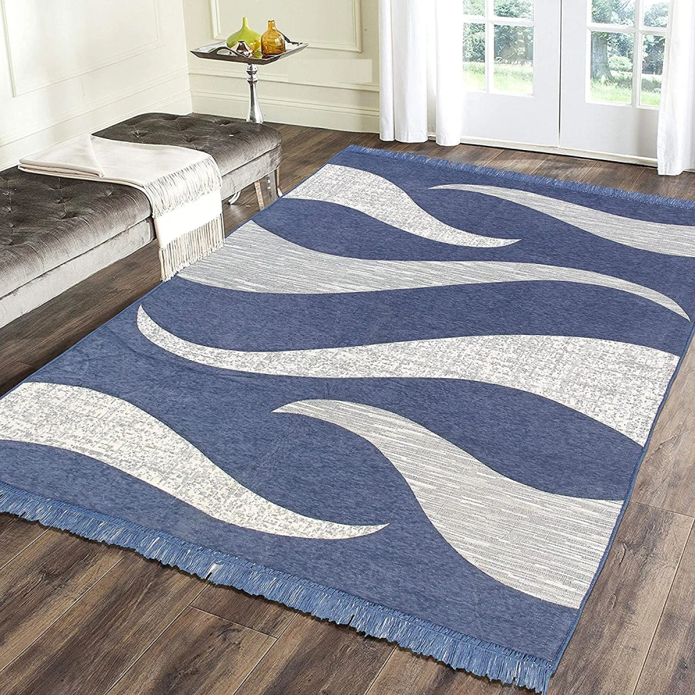 RADECOR Wave Design Sleek and Spacious Rectangular Chenille Carpet with Binding | Area Rug | Durries for Living Room, Bedroom |5X7 Feet (210 Cmx152 Cm) Grey