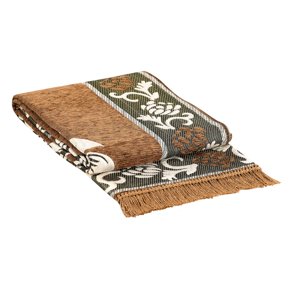 RADECOR Floral Design Rectangular Chenille Carpet, Beige, 5X7 Feet