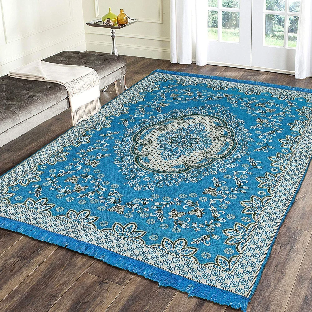 RADECOR World 6D Ethnic Premium Living Room Carpet with Bindings, Area Rug, Sleek and Spacious Rectangular (5X7, Maroon, Chenille, Pack of 1) (210 Cmx152 Cm) (Sky Blue)