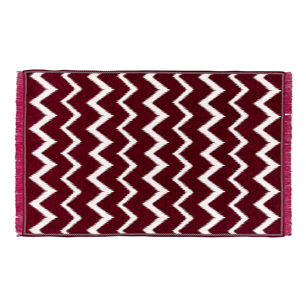 RADECOR Zig Zag Design Sleek and Spacious Rectangular Chenille Carpet with Binding | Area Rug | Durries for Living Room, Bedroom | 5X7 Feet (210 Cmx152 Cm) Red