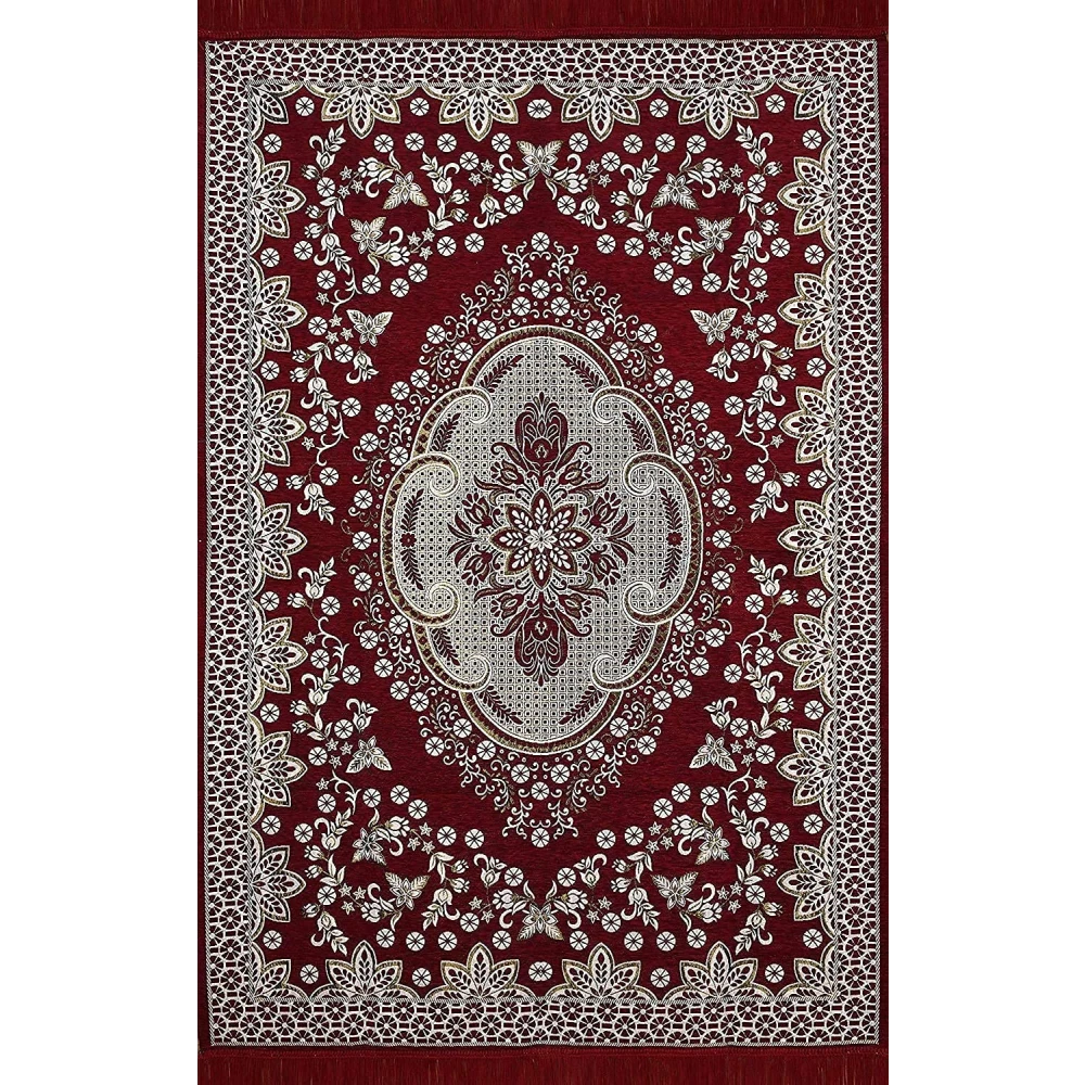 RADECOR World 6D Ethnic Premium Living Room Carpet with Bindings, Area Rug, Sleek and Spacious Rectangular (5X7, Maroon, Chenille, Pack of 1) (210 Cmx152 Cm) (Maroon)