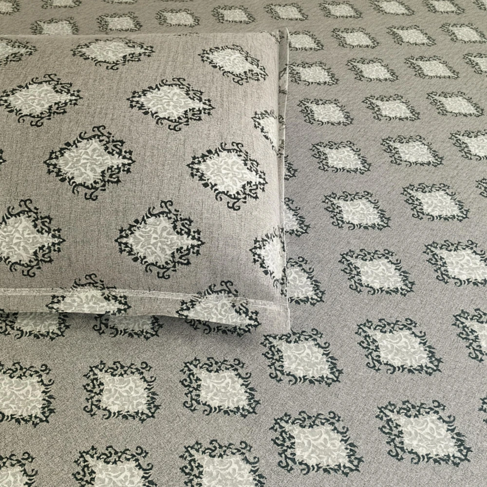 RADECOR Premium Polycotton Diamond Grey Bedsheet with 2 Pillow Covers | Soft & Breathable Fabric | Machine Washable | King Size | Ideal for Daily Use