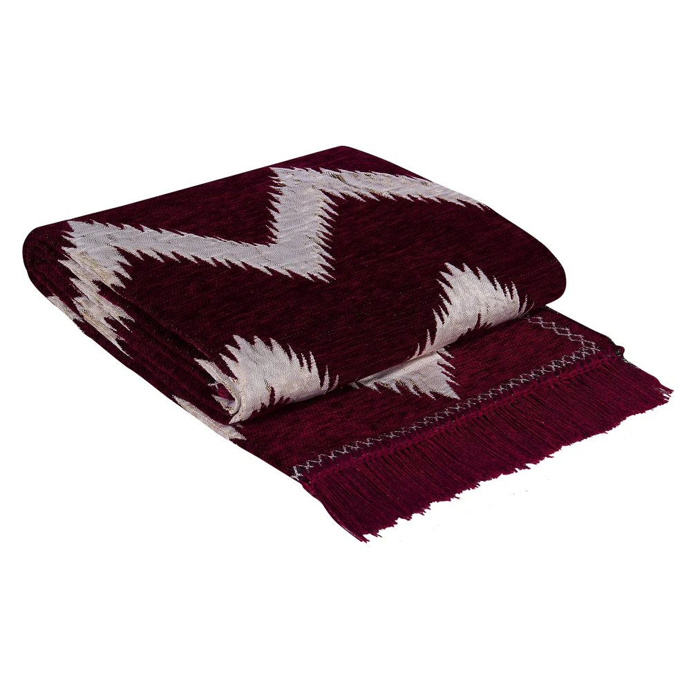 RADECOR Zig Zag Design Sleek and Spacious Rectangular Chenille Carpet with Binding | Area Rug | Durries for Living Room, Bedroom | 5X7 Feet (210 Cmx152 Cm) Maroon