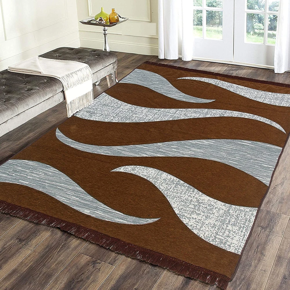 RADECOR Wave Design Rectangular Chenille Carpet, Mustard, 5X7 Feet