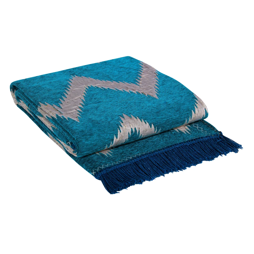 RADECOR Zig Zag Design Sleek and Spacious Rectangular Chenille Carpet with Binding | Area Rug | Durries for Living Room, Bedroom | 5X7 Feet (210 Cmx152 Cm) Blue
