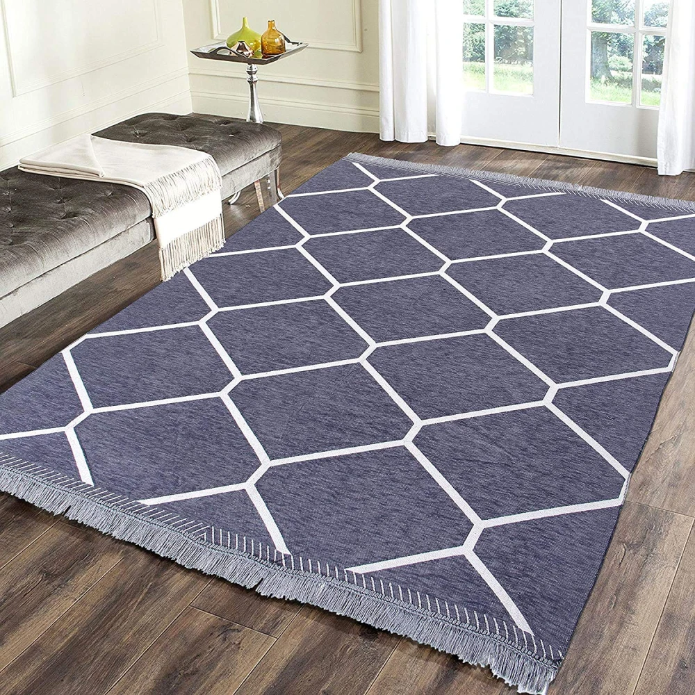 RADECOR Diamond Design Sleek and Spacious Rectangular Chenille Carpet with Binding | Area Rug | Durries for Living Room, Bedroom |5X7 Feet (210 Cmx152 Cm) Grey