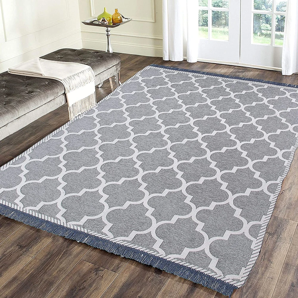 RADECOR Geometric Design Sleek and Spacious Rectangular Chenille Carpet with Binding | Area Rug | Durries for Living Room, Bedroom | 5X7 Feet (210 Cmx152 Cm) Grey