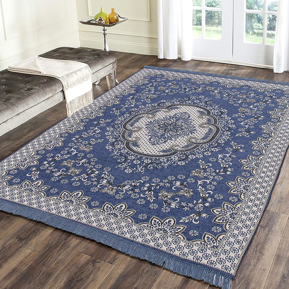 RADECOR World 6D Ethnic Premium Living Room Carpet with Bindings, Area Rug, Sleek and Spacious Rectangular (5X7, Maroon, Chenille, Pack of 1) (210 Cmx152 Cm) (Grey)