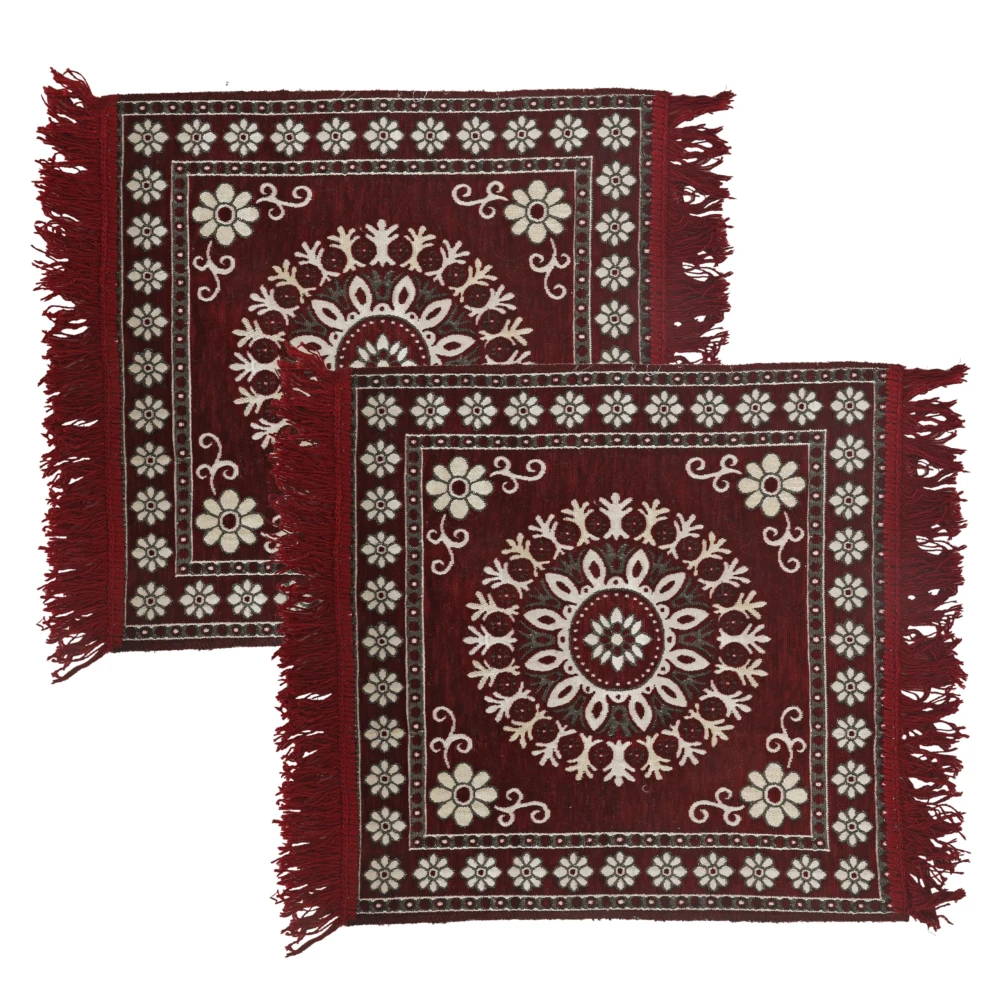 RADECOR Prayer Cotton Reversible Aasan Pooja Meditation Multipurpose Cotton Rug Mat Set- 2 Piece (Maroon, 22"X22"(Inches))