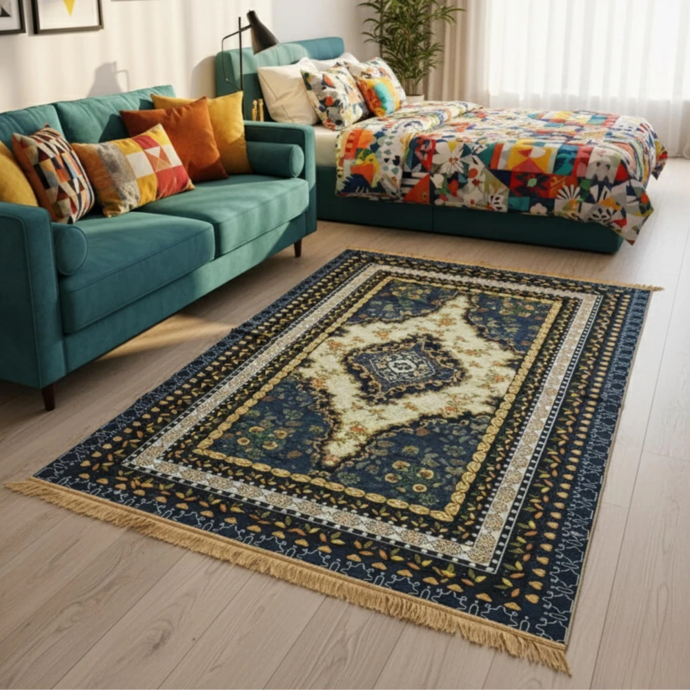 RADECOR Oriental Royale Blossom Luxury Printed Carpet | Soft Polyester Area Rug with Intricate Floral Pattern | Vintage Style Floor Mat for Living Room, Bedroom & Dining Area