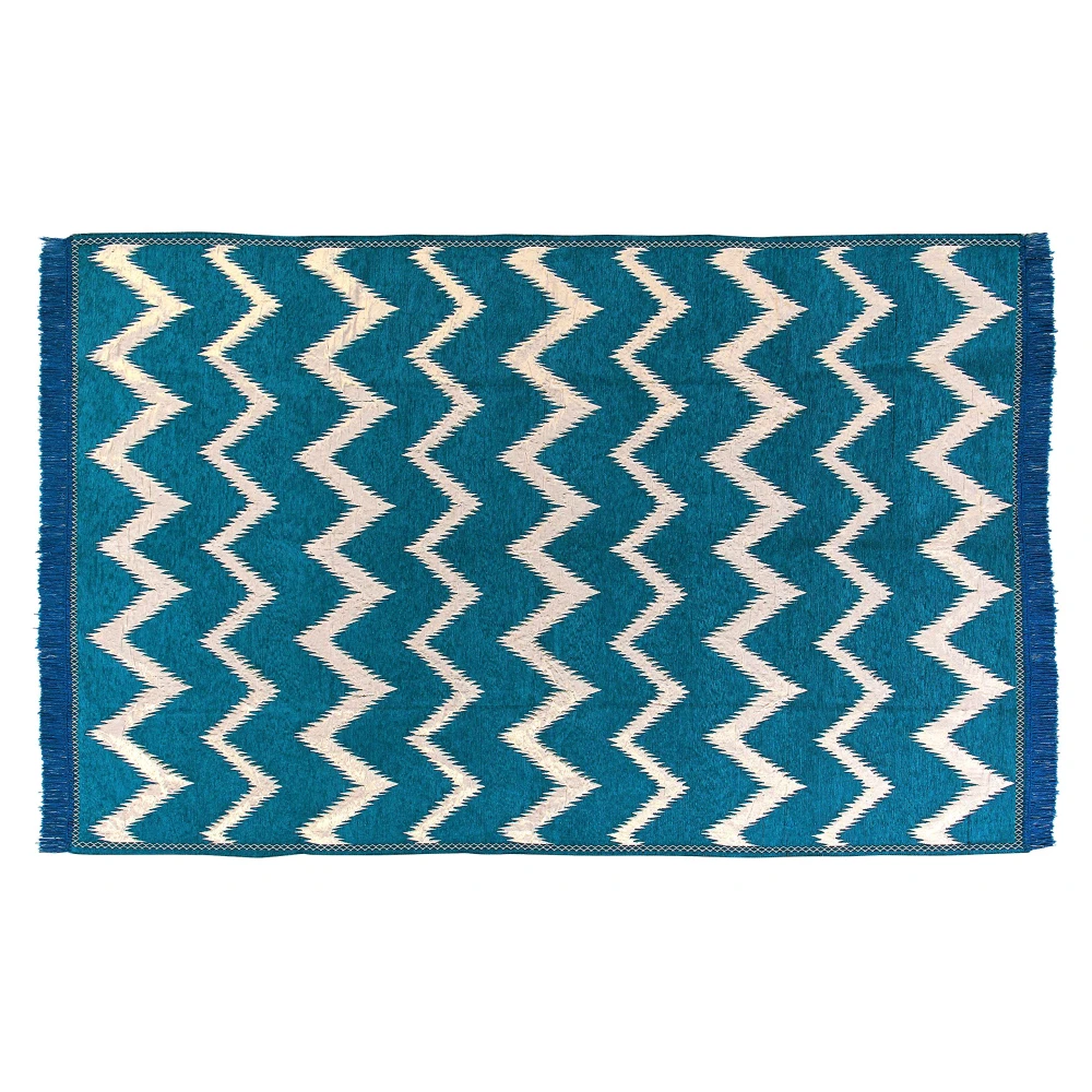 RADECOR Zig Zag Design Sleek and Spacious Rectangular Chenille Carpet with Binding | Area Rug | Durries for Living Room, Bedroom | 5X7 Feet (210 Cmx152 Cm) Blue