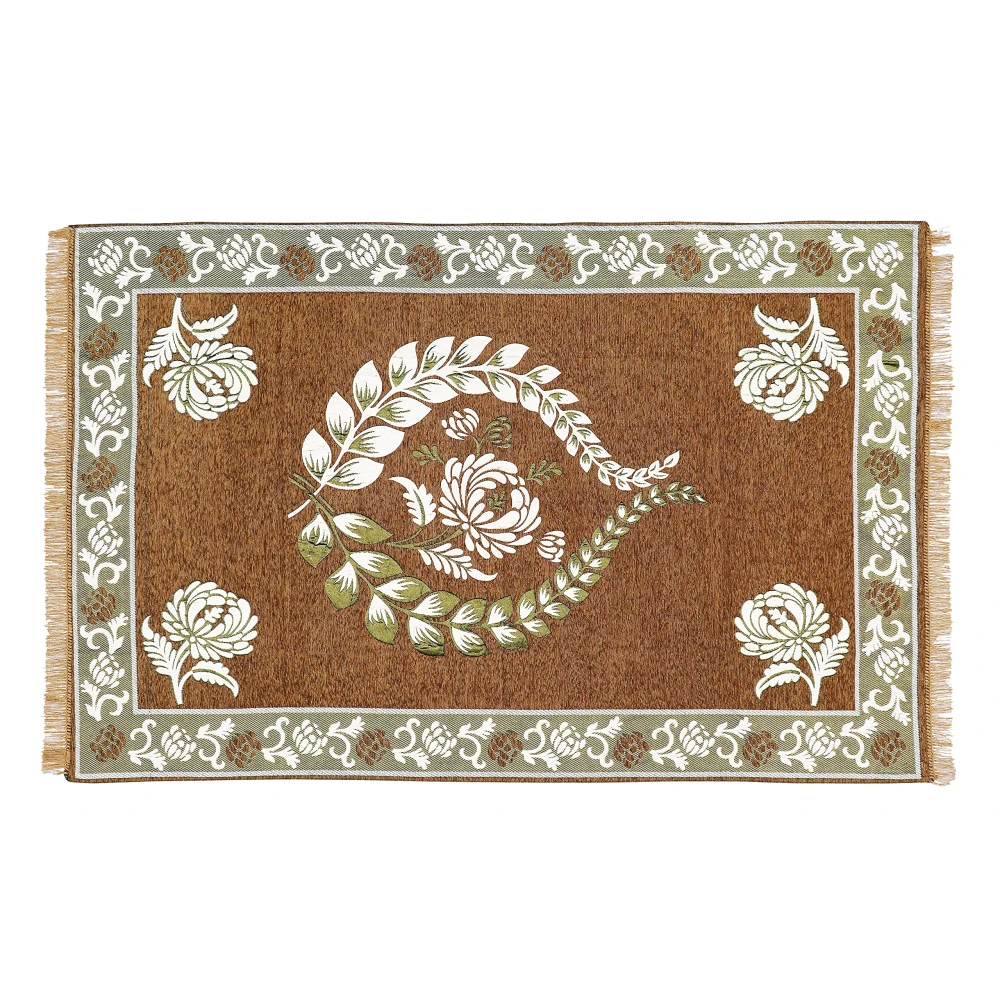 RADECOR Floral Design Rectangular Chenille Carpet, Beige, 5X7 Feet