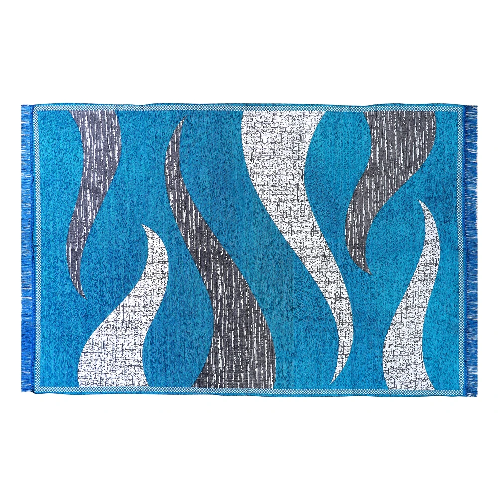 RADECOR Wave Design Sleek and Spacious Rectangular Chenille Carpet with Binding | Area Rug | Durries for Living Room, Bedroom |5X7 Feet (210 Cmx152 Cm) Firozi