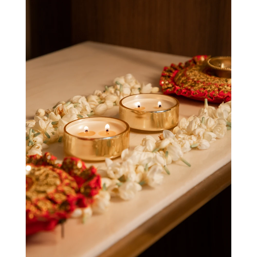 White Marble Luxe Candle Holder with Gold Tea Light