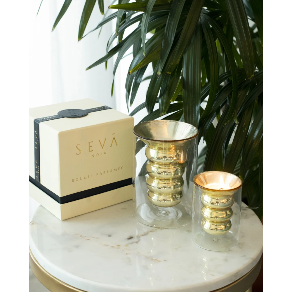 Luxe Candle Set of 2 – Blanc | Handblown Gold Glass with Tropical Vanilla Scent (22–25 Hours Each)