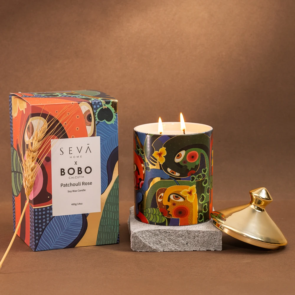 Seva x BOBO Calcutta Limited Edition Candle – Art-Infused Fragrance with Patchouli Rose Scent