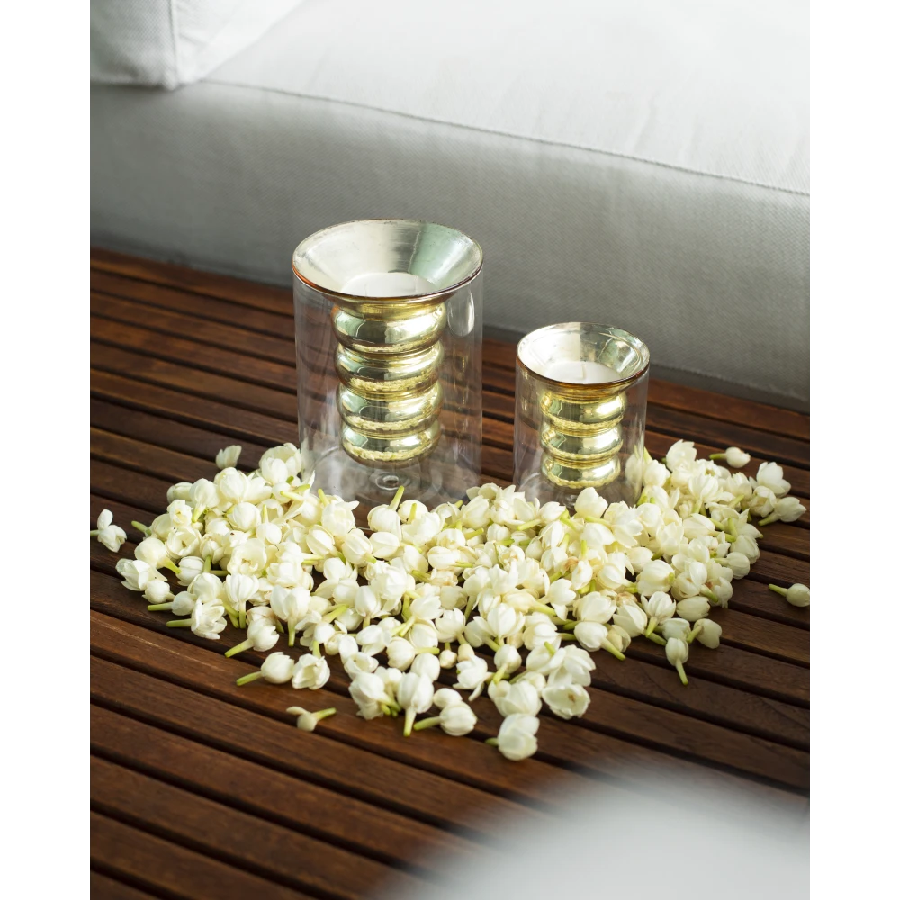 Luxe Candle Set of 2 – Blanc | Handblown Gold Glass with Tropical Vanilla Scent (22–25 Hours Each)