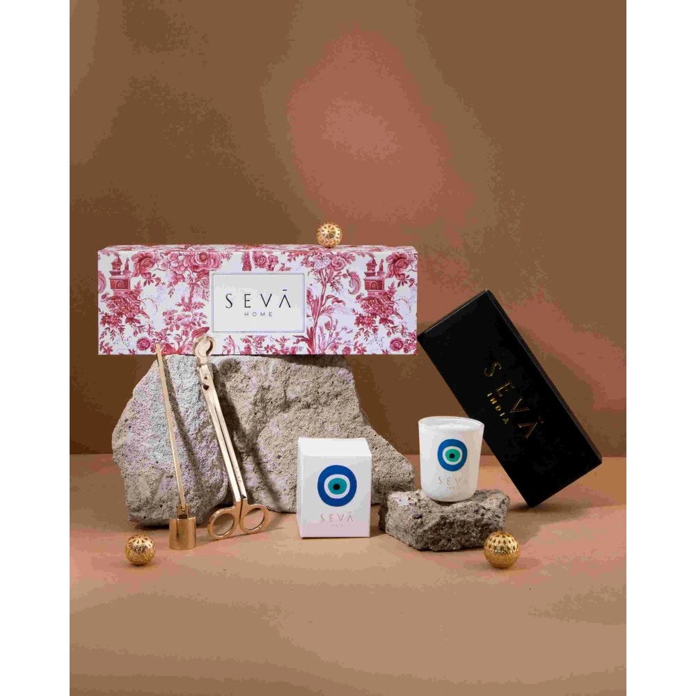 Festive Gift Hamper – Red Classic | Evil Eye Candle & Candle Care Kit | Seva Home Signature Fragrance
