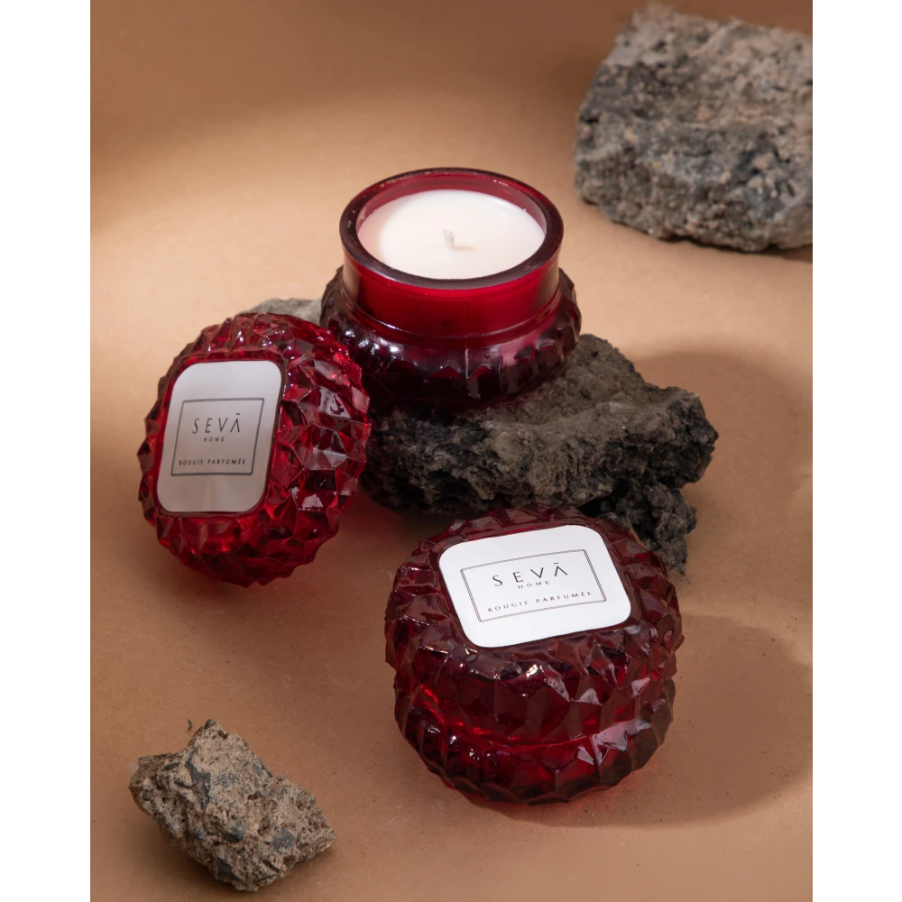 Macaron Crystal Candles – Red (Set of 2) | Berries Fragrance | Handcrafted Soy Wax