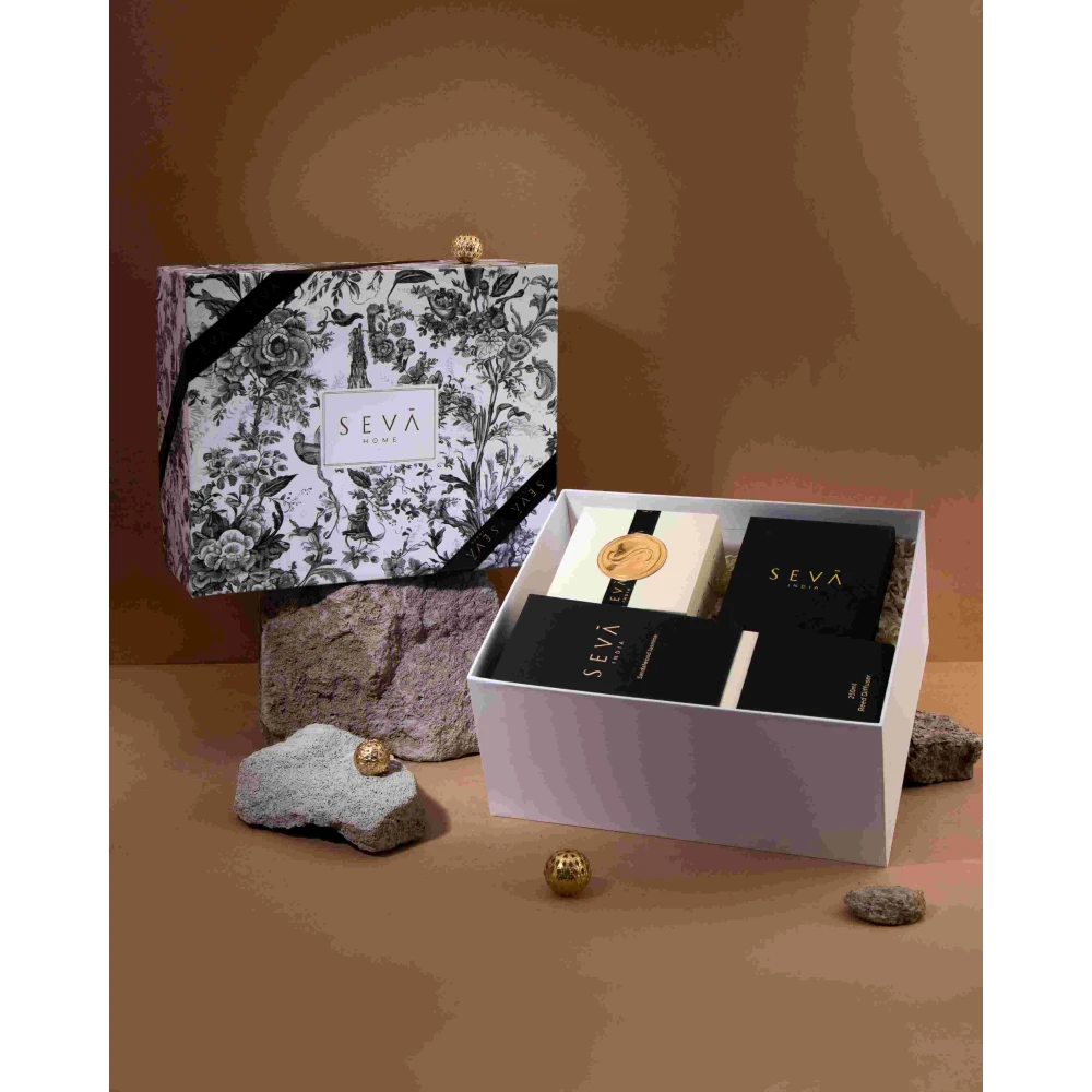 Festive Grande Gift Hamper – Black Edition | Luxury Set with Reed Diffuser, Classic Gold Candle & Closet Freshener | Seva Home