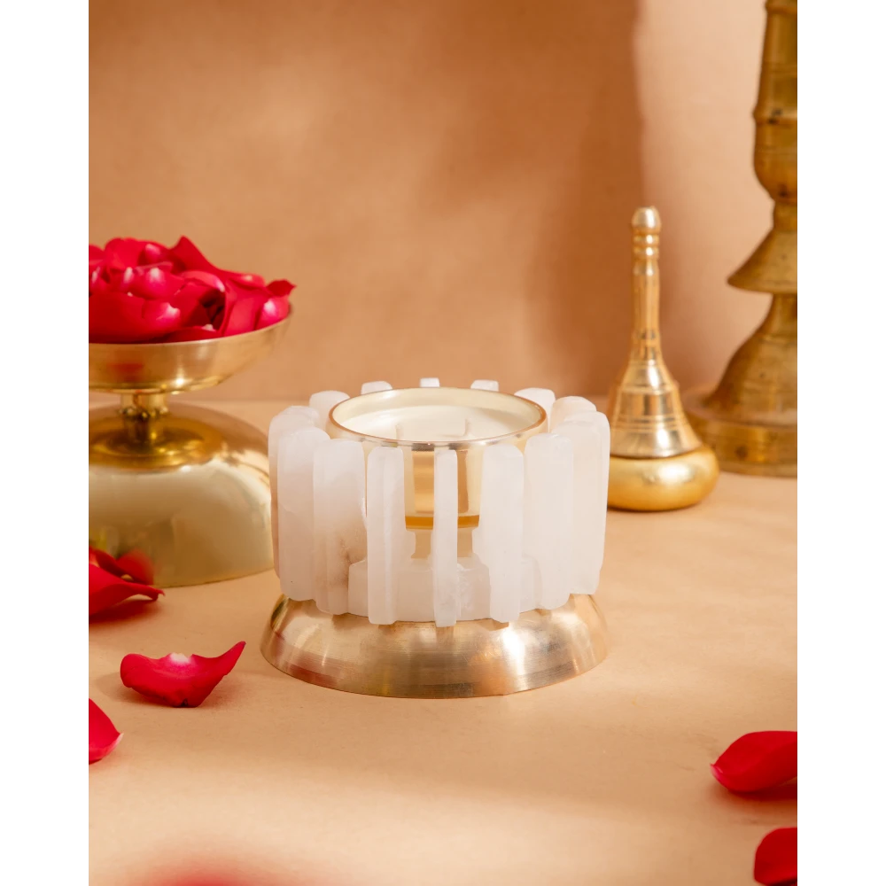 Radiance – White Marble Candle Holder with Gold Tea Light