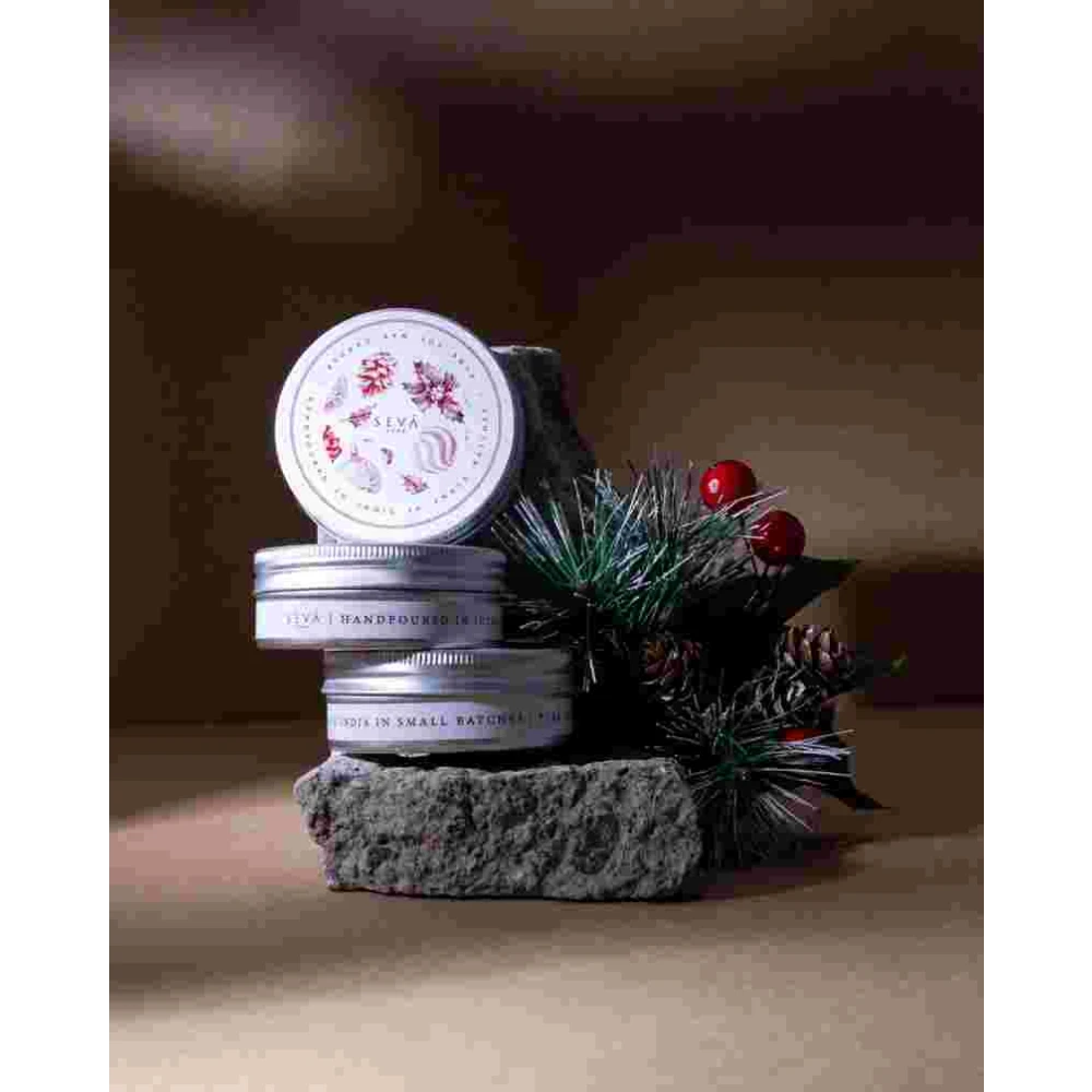 Seva Home Travel Candle Set of 3 – Ornament Edition | Berries Fragrance | 15-Hour Burn Time Each