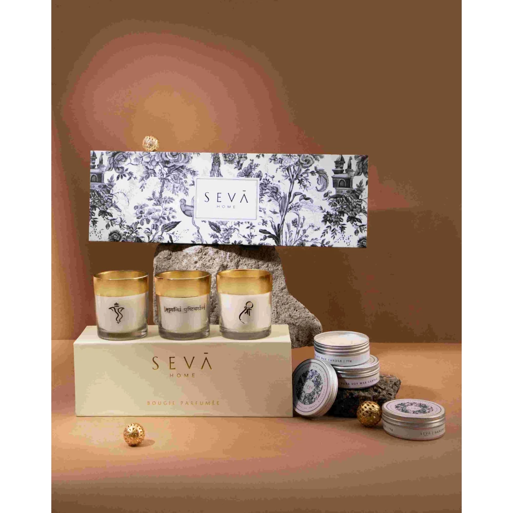 Festive Large Gift Hamper – Black | Divine & Travel Candle Set | Seva Home Bloom Fragrance