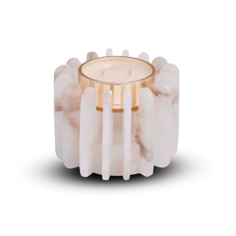 White Marble Luxe Candle Holder with Gold Tea Light
