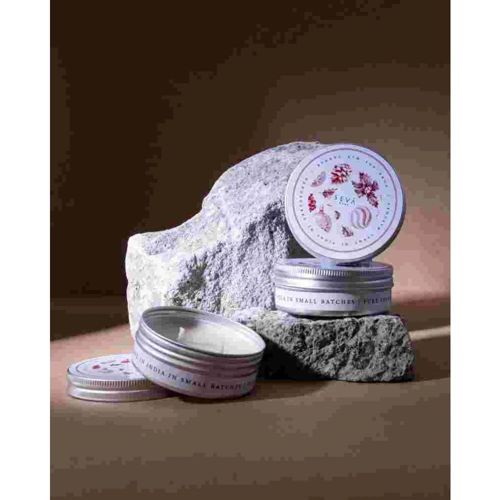 Seva Home Travel Candle Set of 3 – Ornament Edition | Berries Fragrance | 15-Hour Burn Time Each