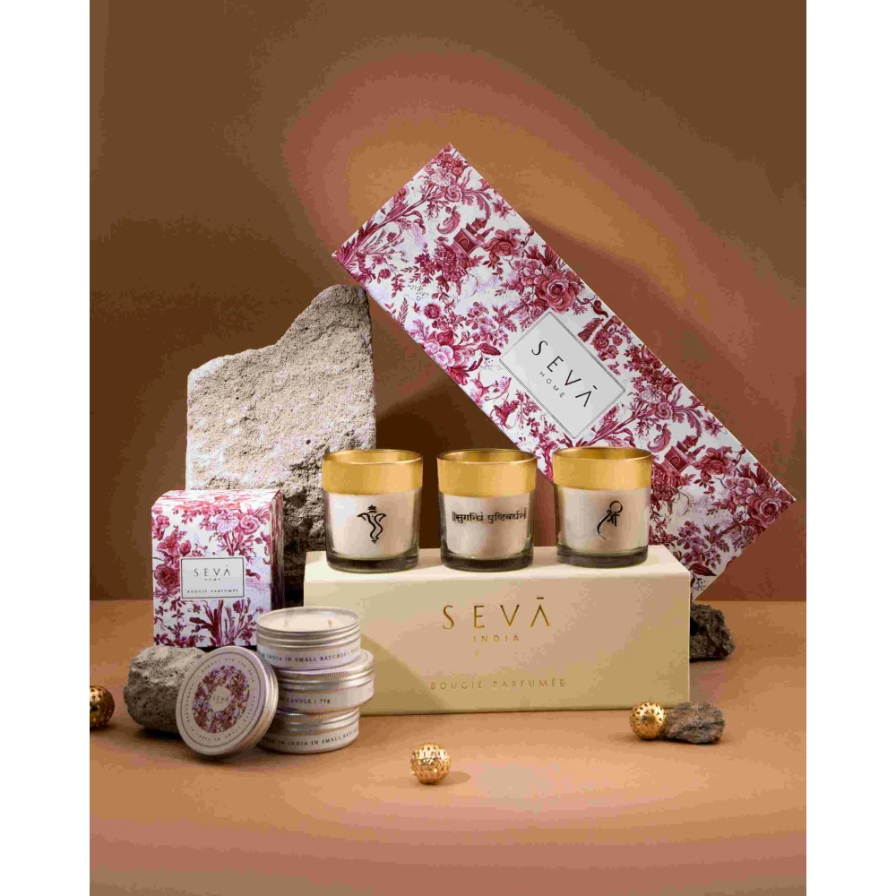 Festive Large Gift Hamper – Red | Divine & Travel Candle Set | Seva Home Bloom Collection