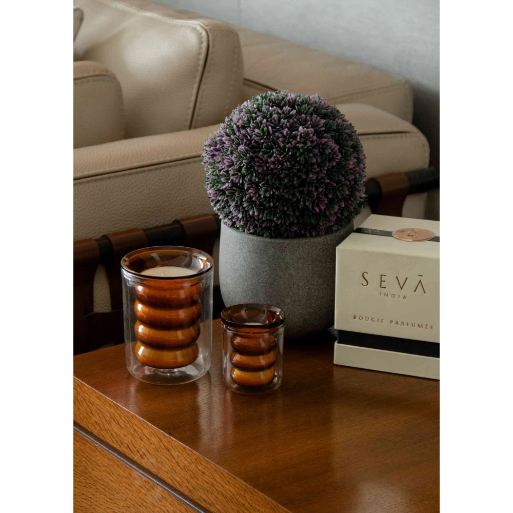 Luxe Candle Set of 2 – Leather | Handblown Amber Glass with Vintage Library Scent (22–25 Hours Each)